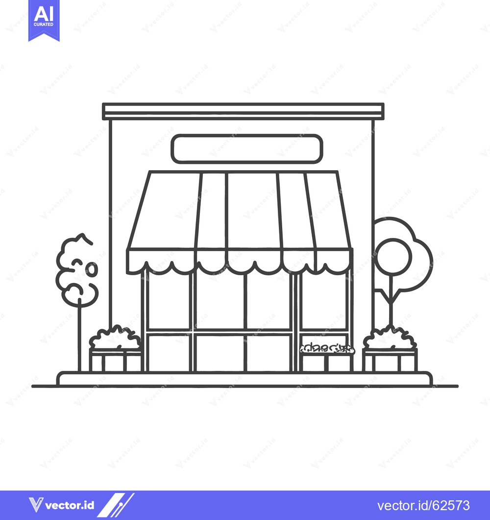 Premium Vector dari Black and white illustrated storefront with awning and surrounding pla