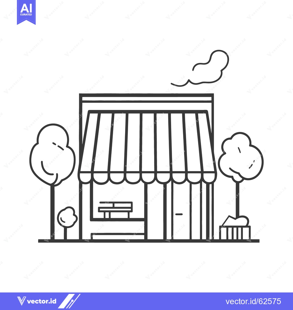 Premium Vector dari Simple black and white illustration of a shop front with trees