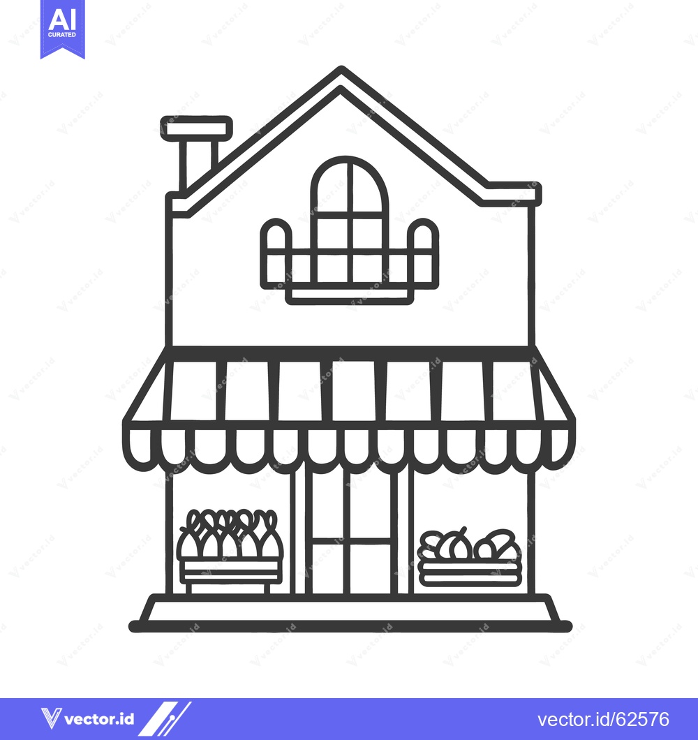 Premium Vector dari A simple black and white line drawing of a market shop