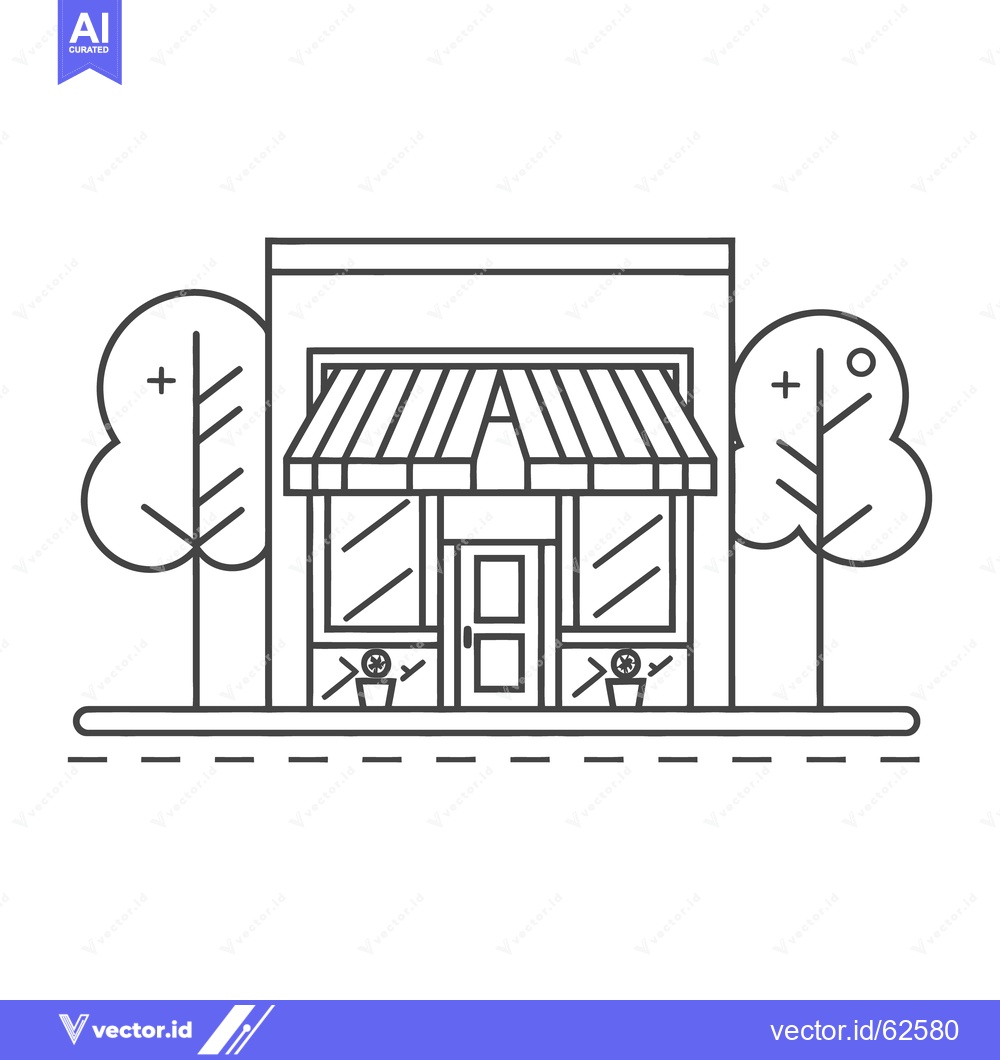 Premium Vector dari Simple illustration showing a storefront building and surrounding envi