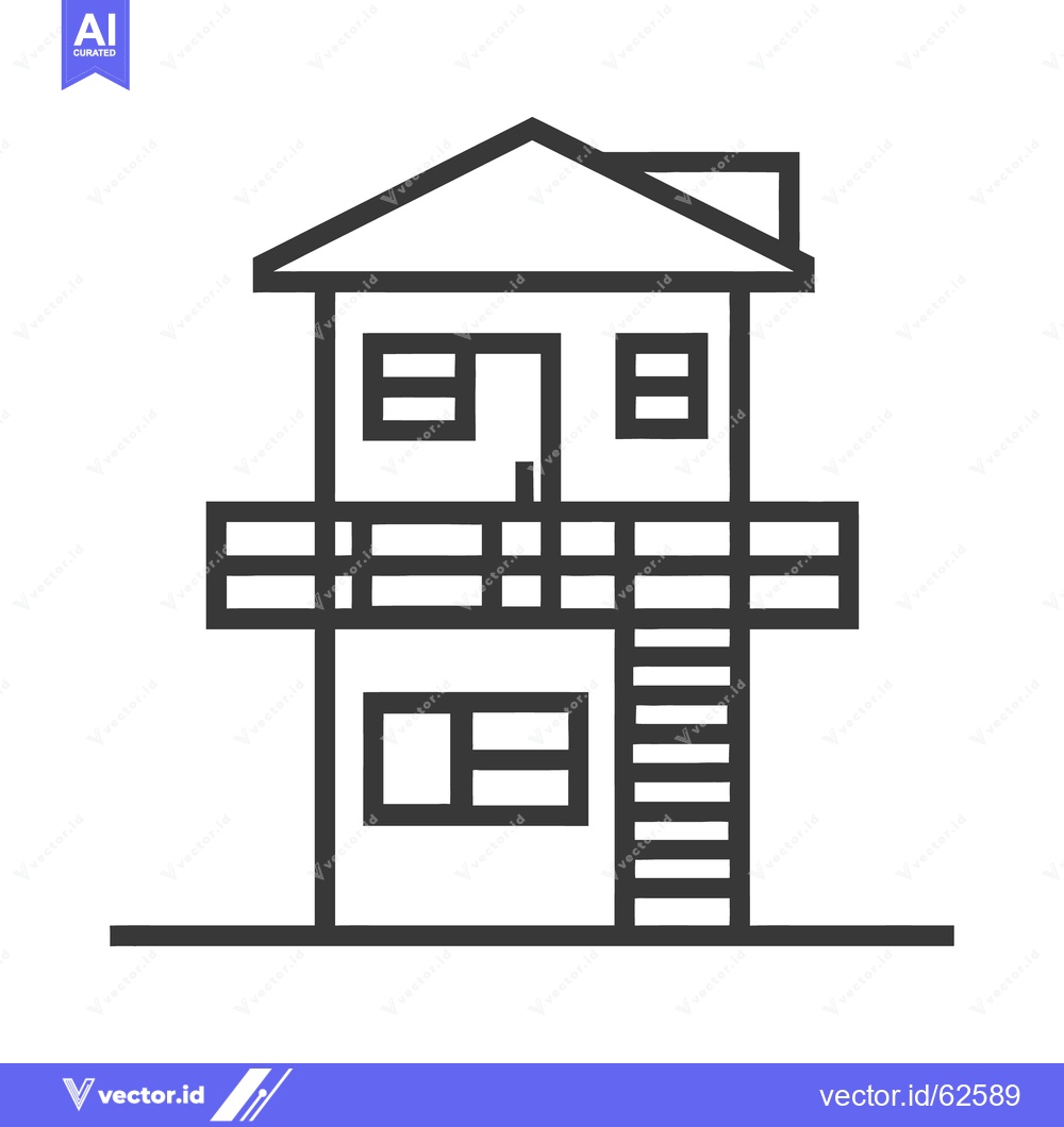 Premium Vector dari Simple line drawing of a two story building with a balcony