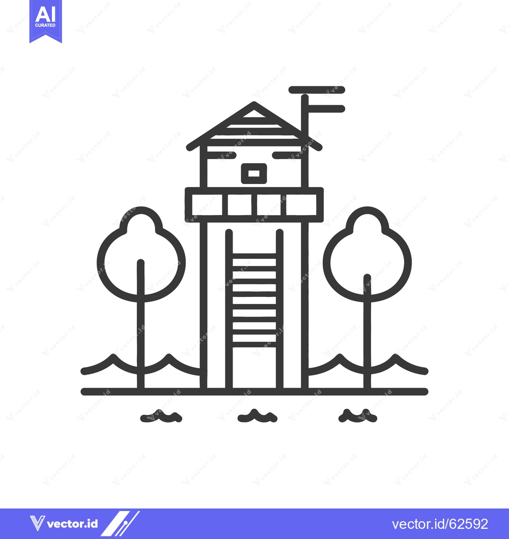 Premium Vector dari A coastal watchtower with a flag and a pair of trees