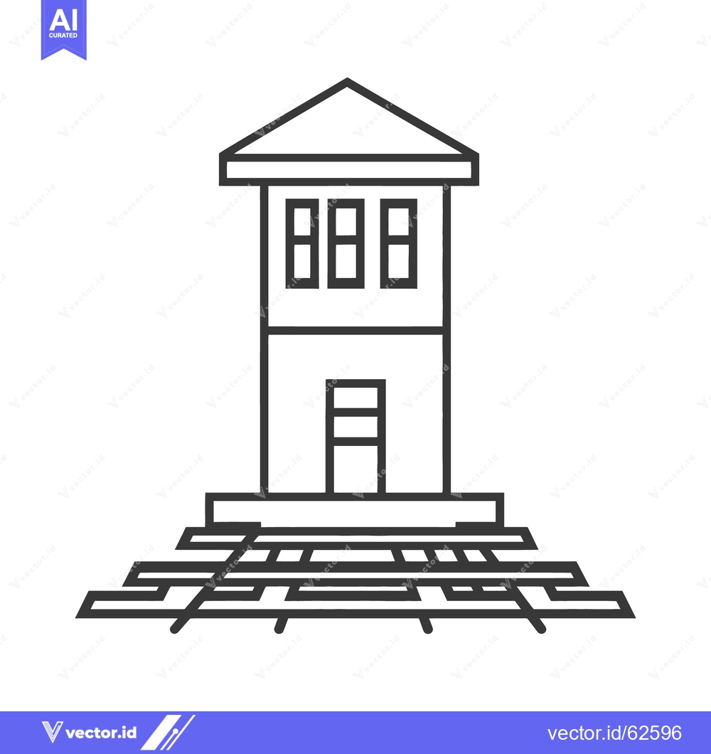 Premium Vector dari A line art drawing depicts a train station control tower