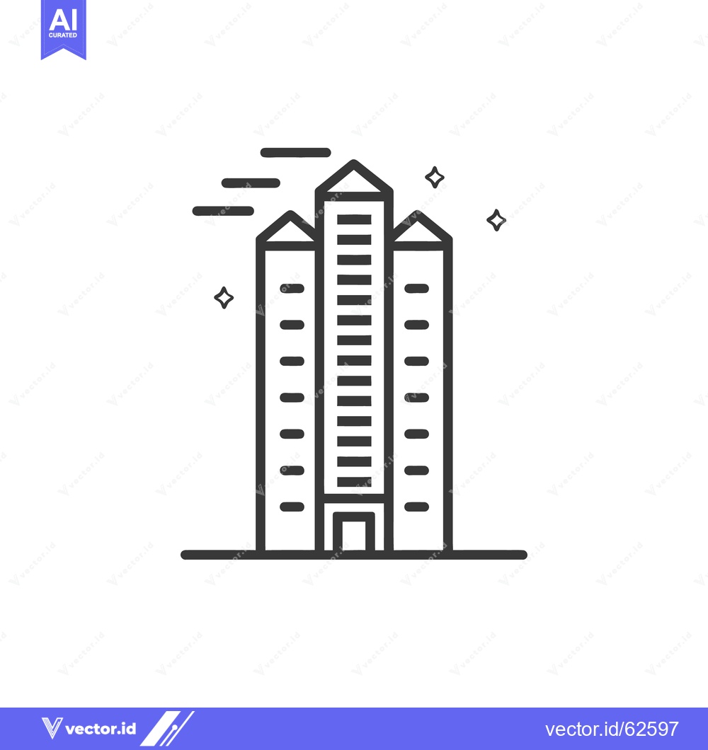 Premium Vector of Three tall buildings shown with stars and horizontal lines