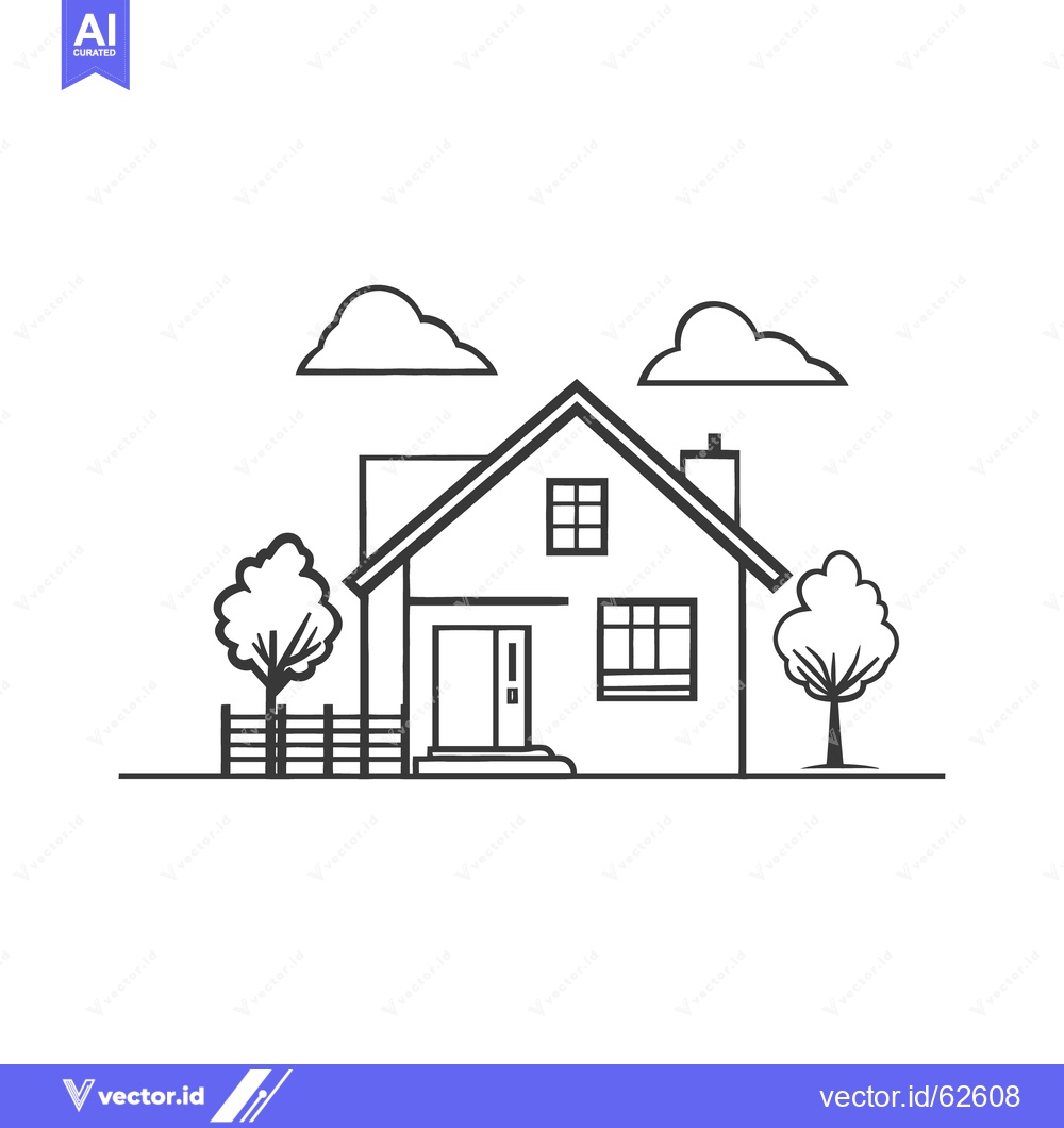 Premium Vector dari A simple line drawing illustration of a residential house outdoors