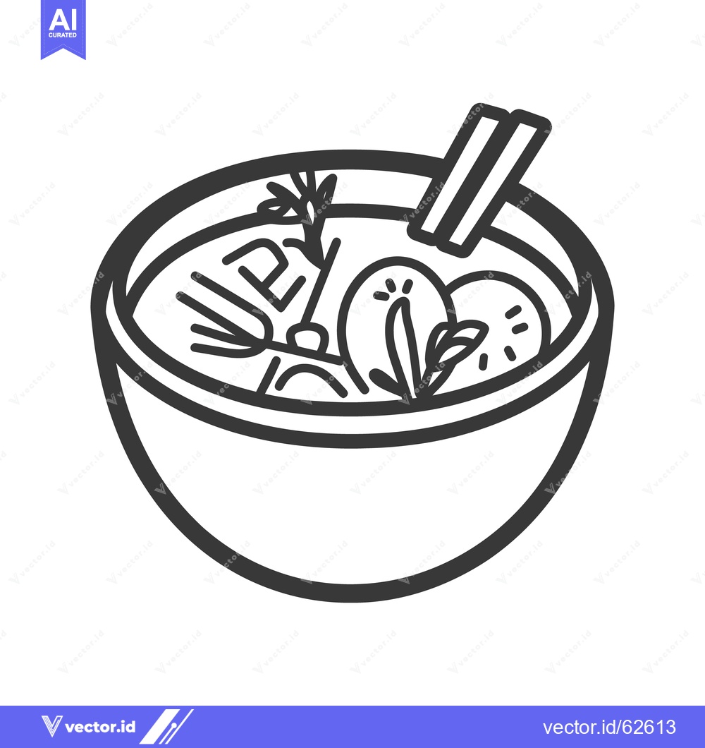 Premium Vector of A bowl of soup containing vegetables and chopsticks