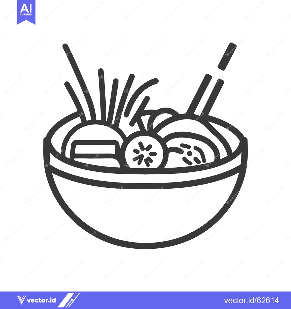 Premium Vector of A monochrome illustration of a bowl filled with food and chopsticks