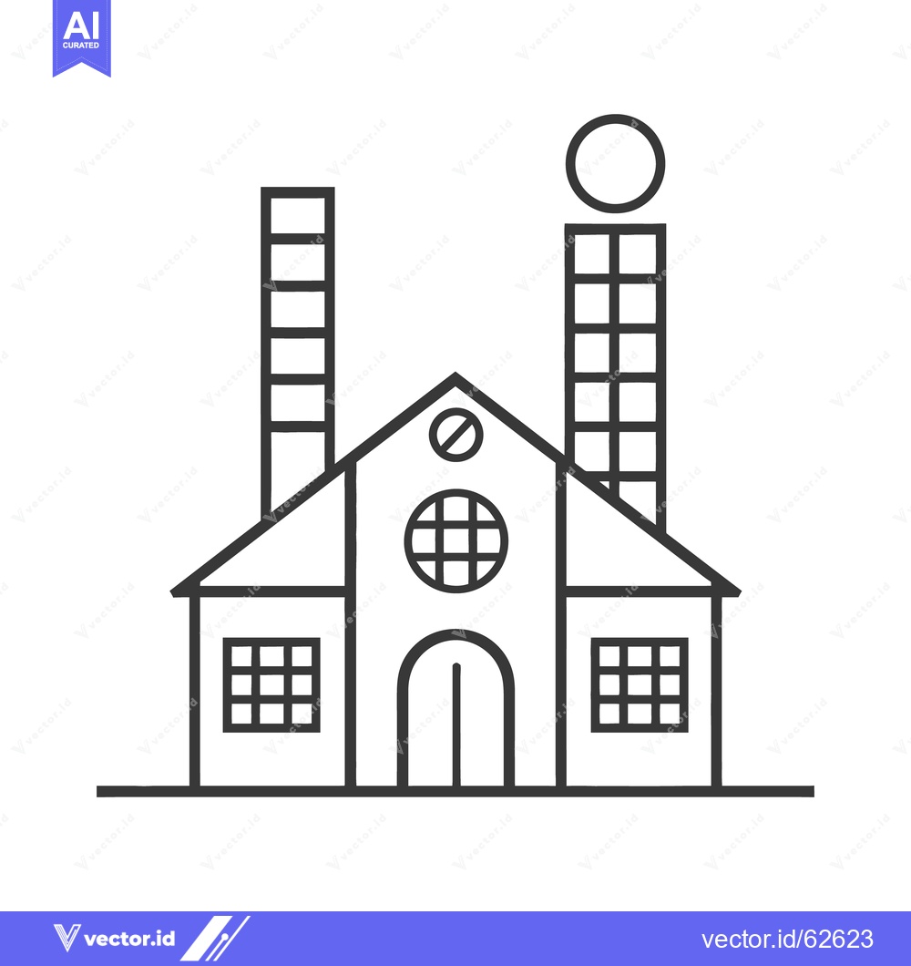 Premium Vector dari Simple illustration of a factory building with chimneys and windows