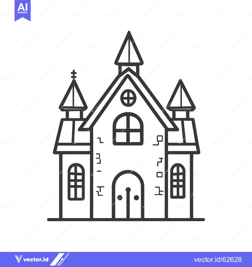 Premium Vector dari A simple monochromatic line art church building illustration