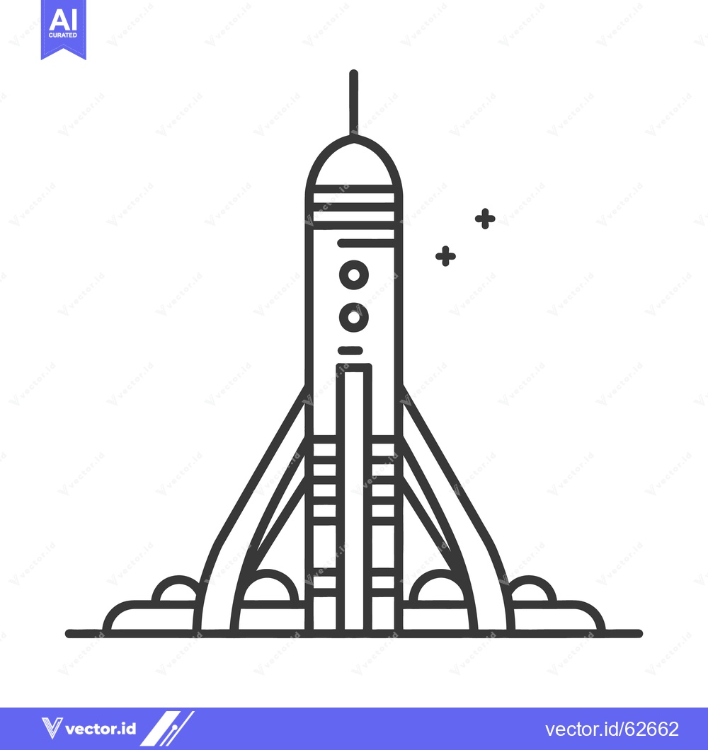 Premium Vector of Black and white line illustration of a rocket ship prepared for launch