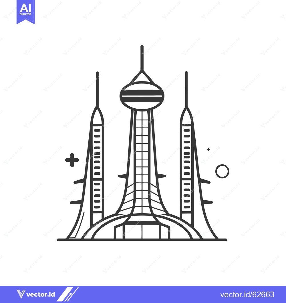 Premium Vector dari A stylized black and white illustration depicts futuristic cityscape t