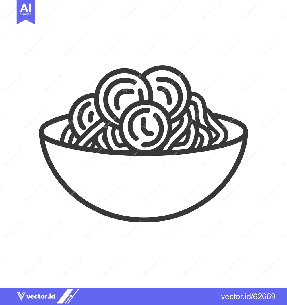 Premium Vector of A simple line illustration of pasta and meatballs in a bowl