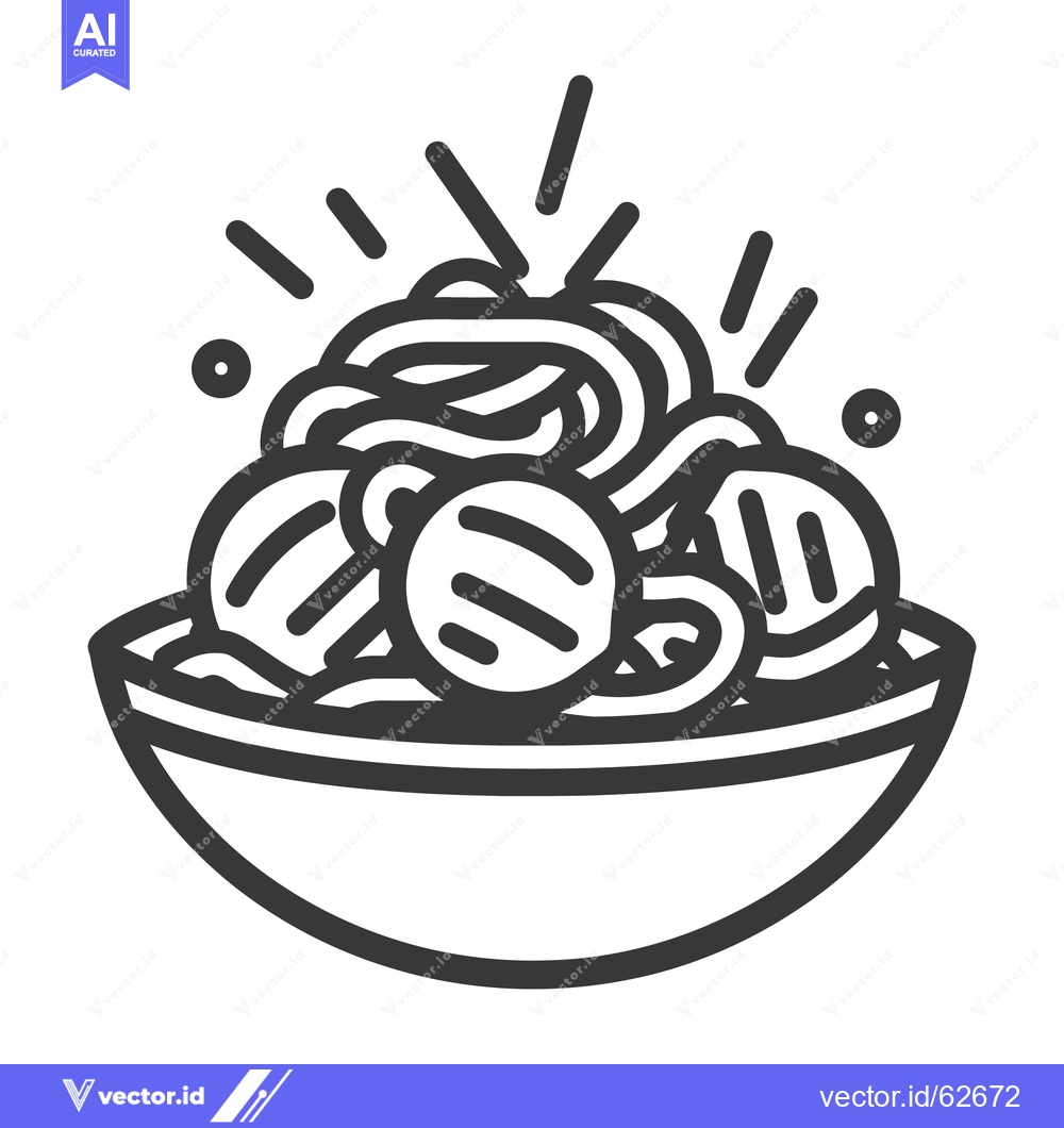 Premium Vector of A bowl of pasta with round meatballs and garnish on display