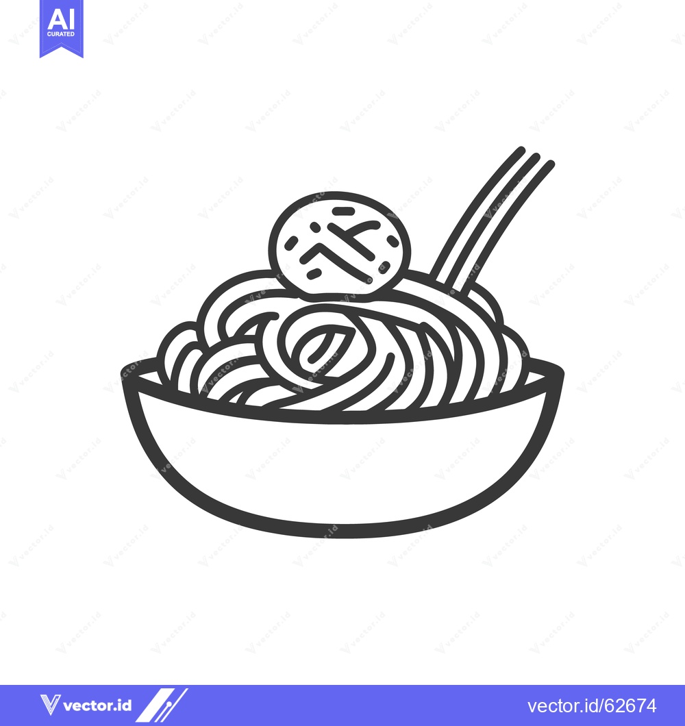 Premium Vector of Simple black and white illustration of pasta with a meatball