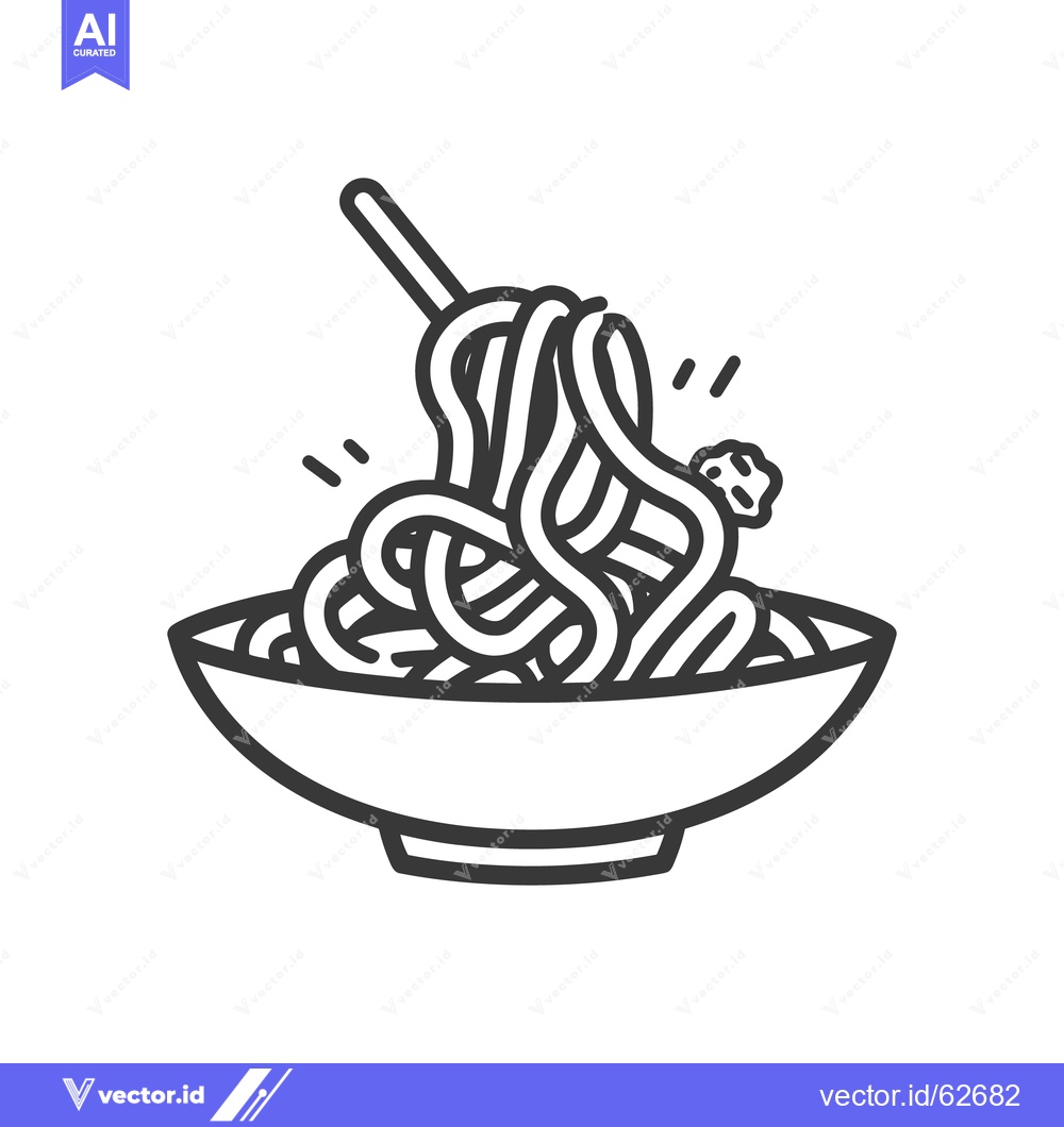 Premium Vector of Simple illustrated bowl of noodles with a spoon for serving