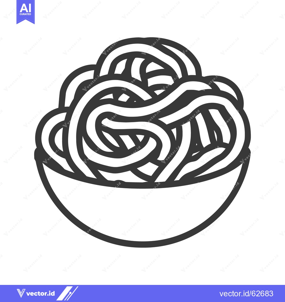 Premium Vector dari A simple black and white illustration of cooked noodles in a bowl