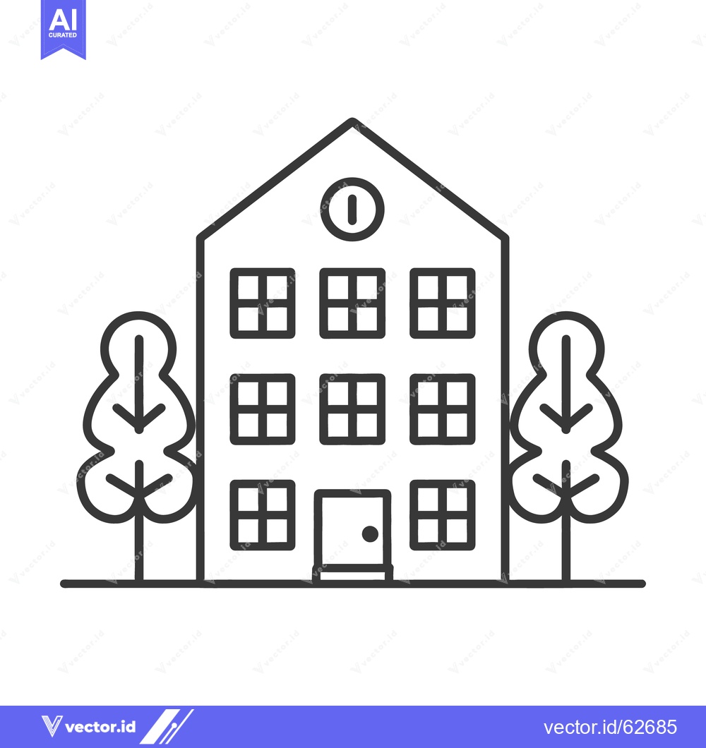 Premium Vector of A simple illustration of a building with trees on both sides