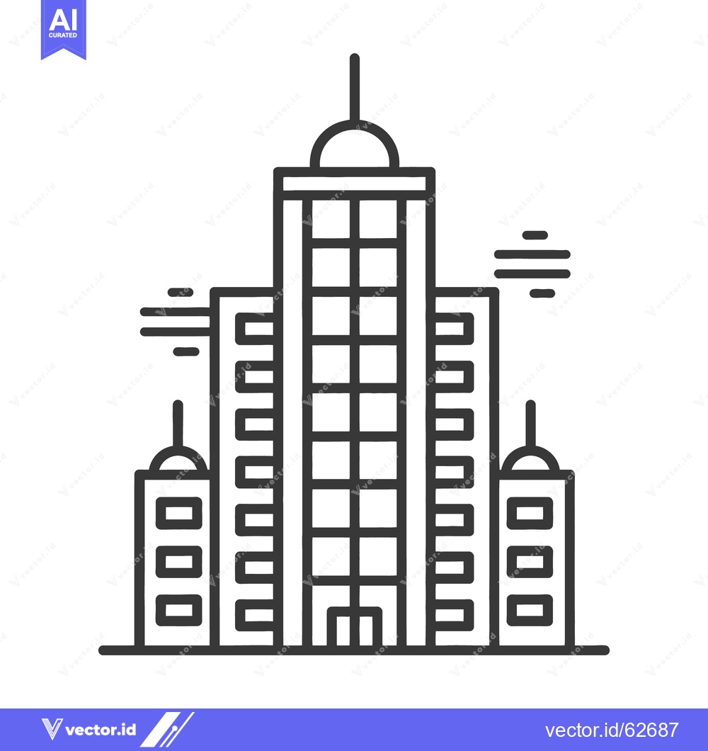 Premium Vector of A tall modern city building illustration with additional supporting st