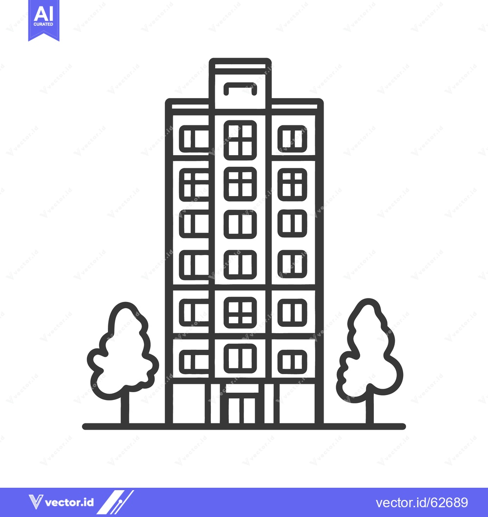 Premium Vector dari An illustrated high rise building with trees and square windows
