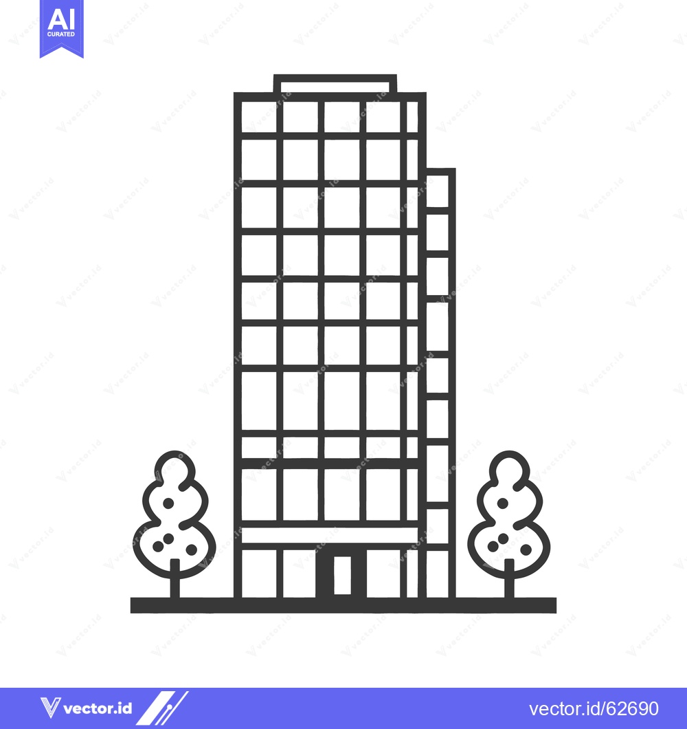 Premium Vector of Modern tall building with trees in a black and white illustration