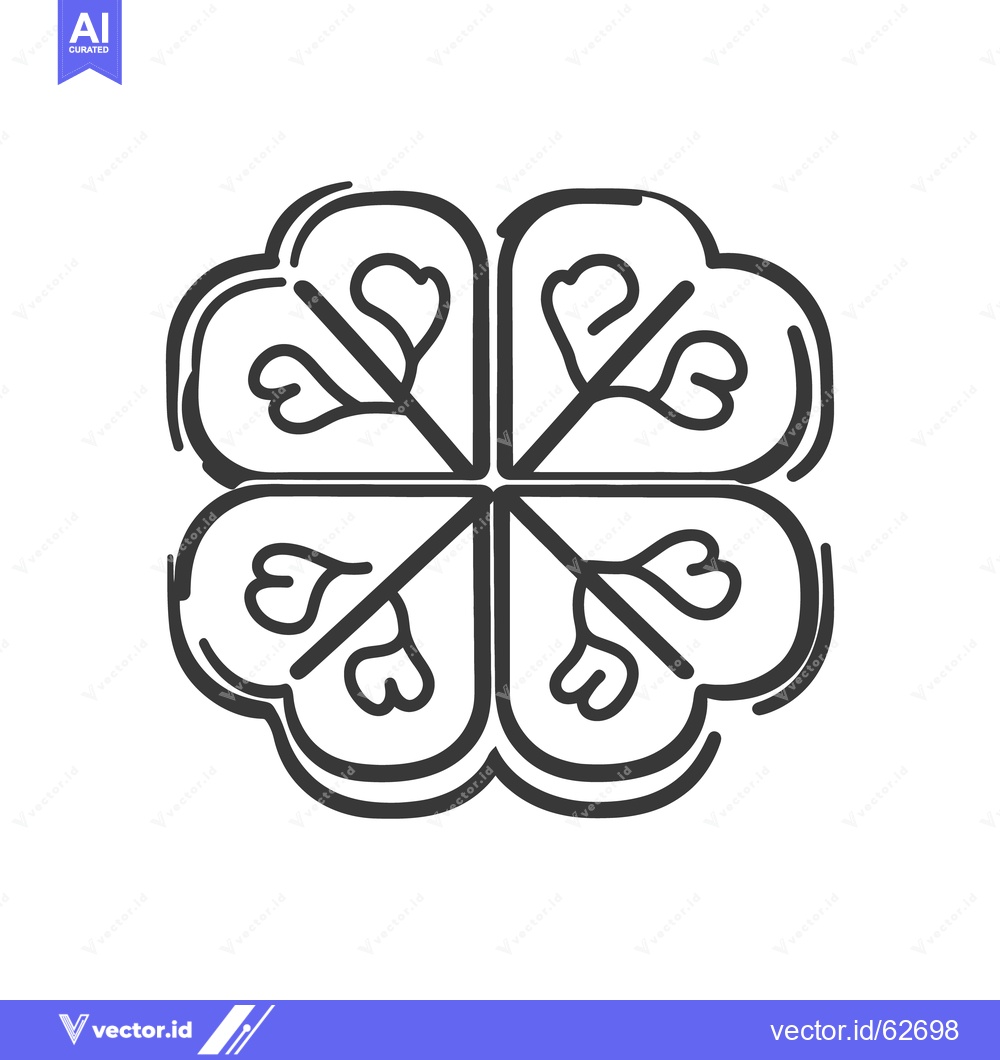 Premium Vector dari A simple abstract black and white four leaf heart design