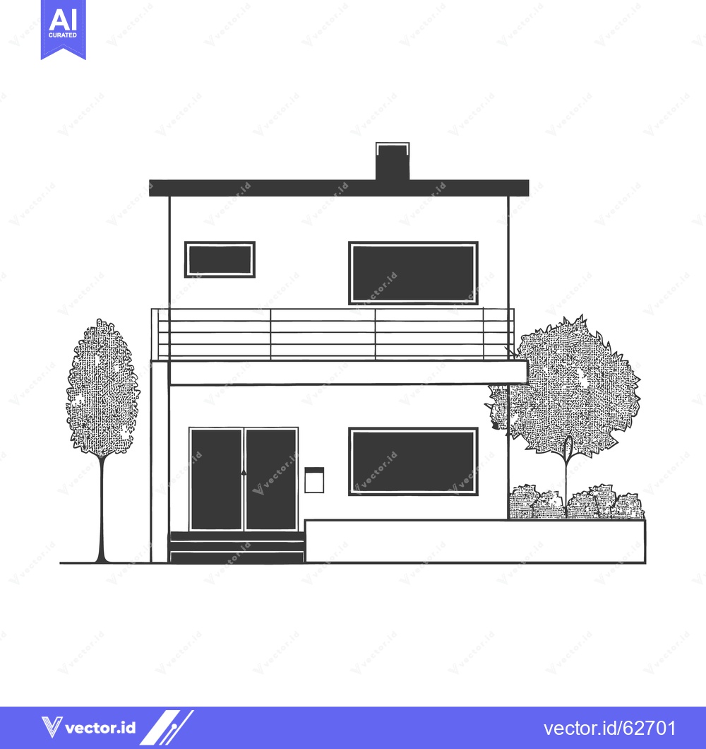 Premium Vector dari A modern two story house with trees and a balcony