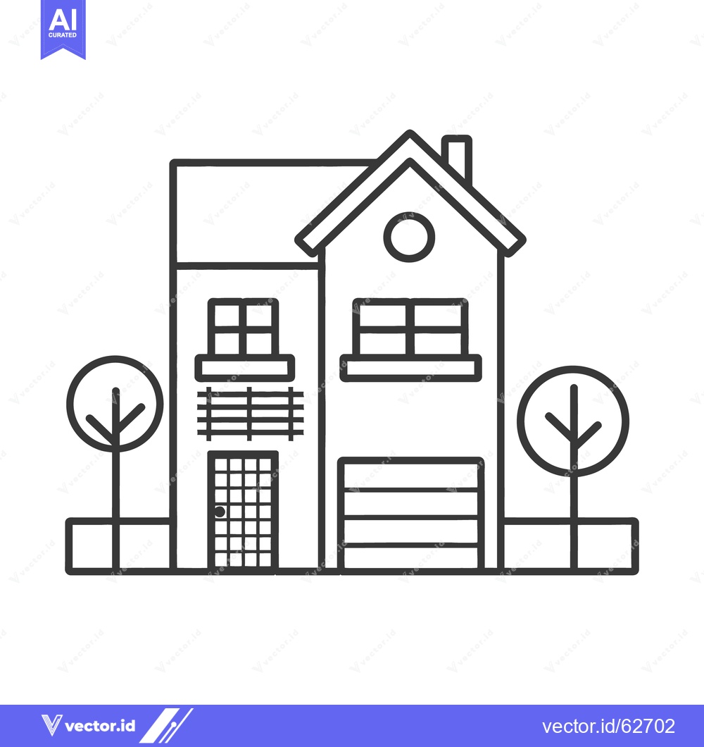 Premium Vector of A simple illustration depicting a house with trees and a garage