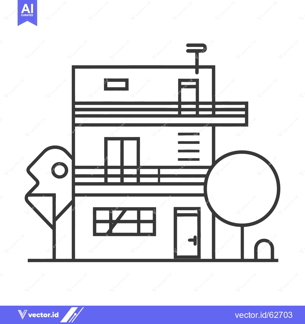 Premium Vector dari A simple black and white linear drawing of a modern house