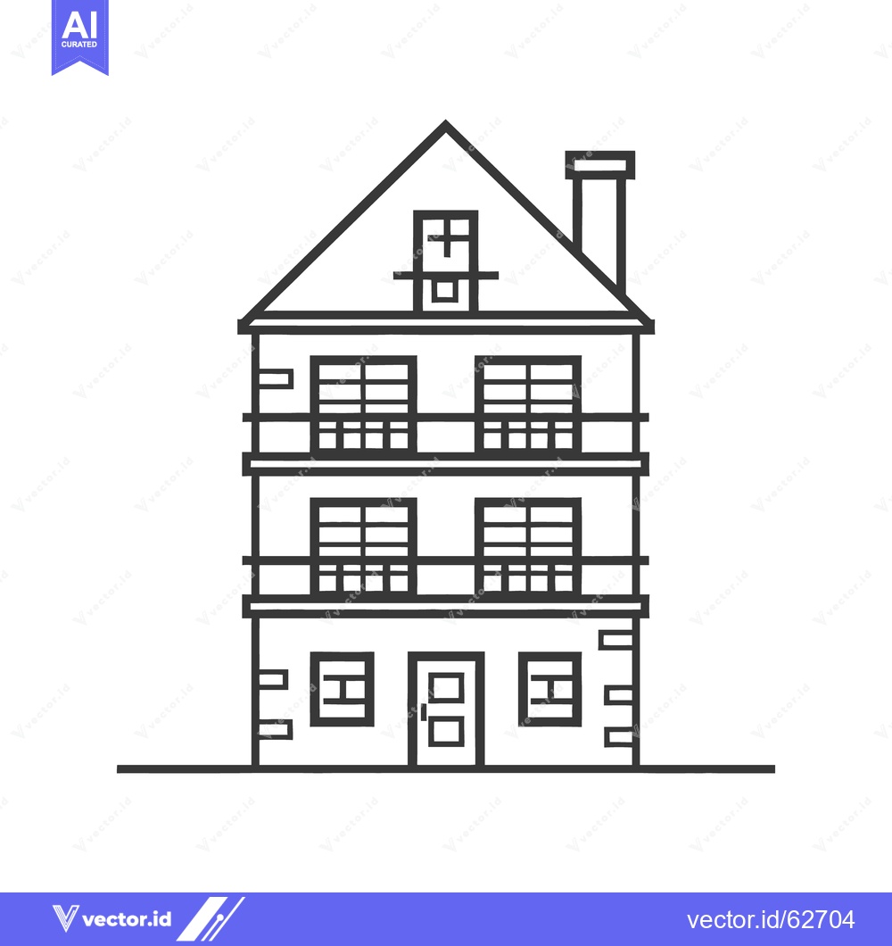 Premium Vector of A three story residence with a gable roof and chimney present
