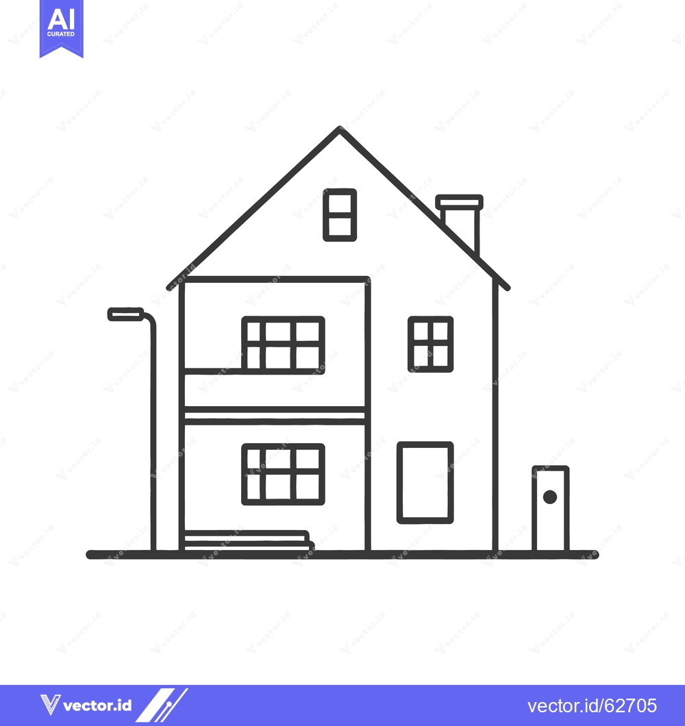 Premium Vector dari Simple line drawing depicting a residential two story house