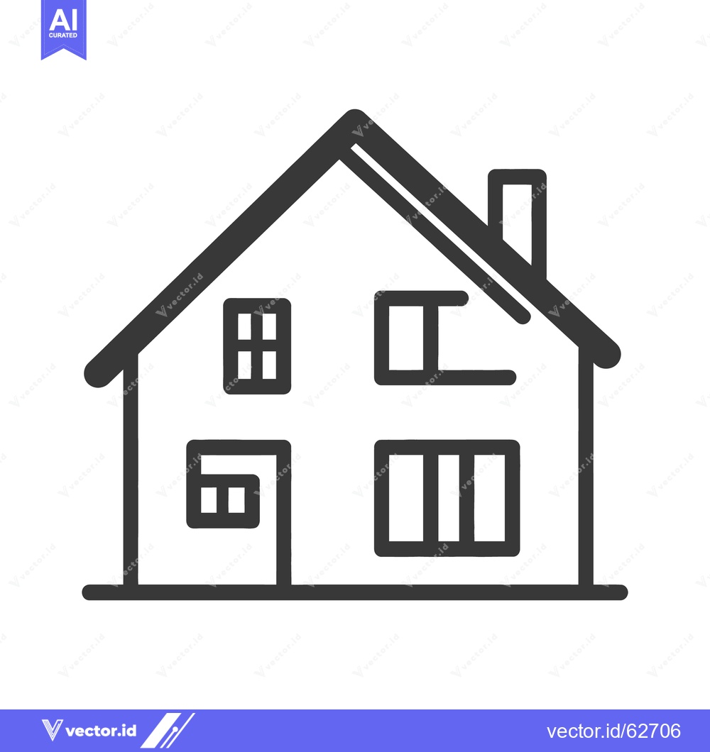 Premium Vector dari A simplistic outline of a residential house with chimney and windows