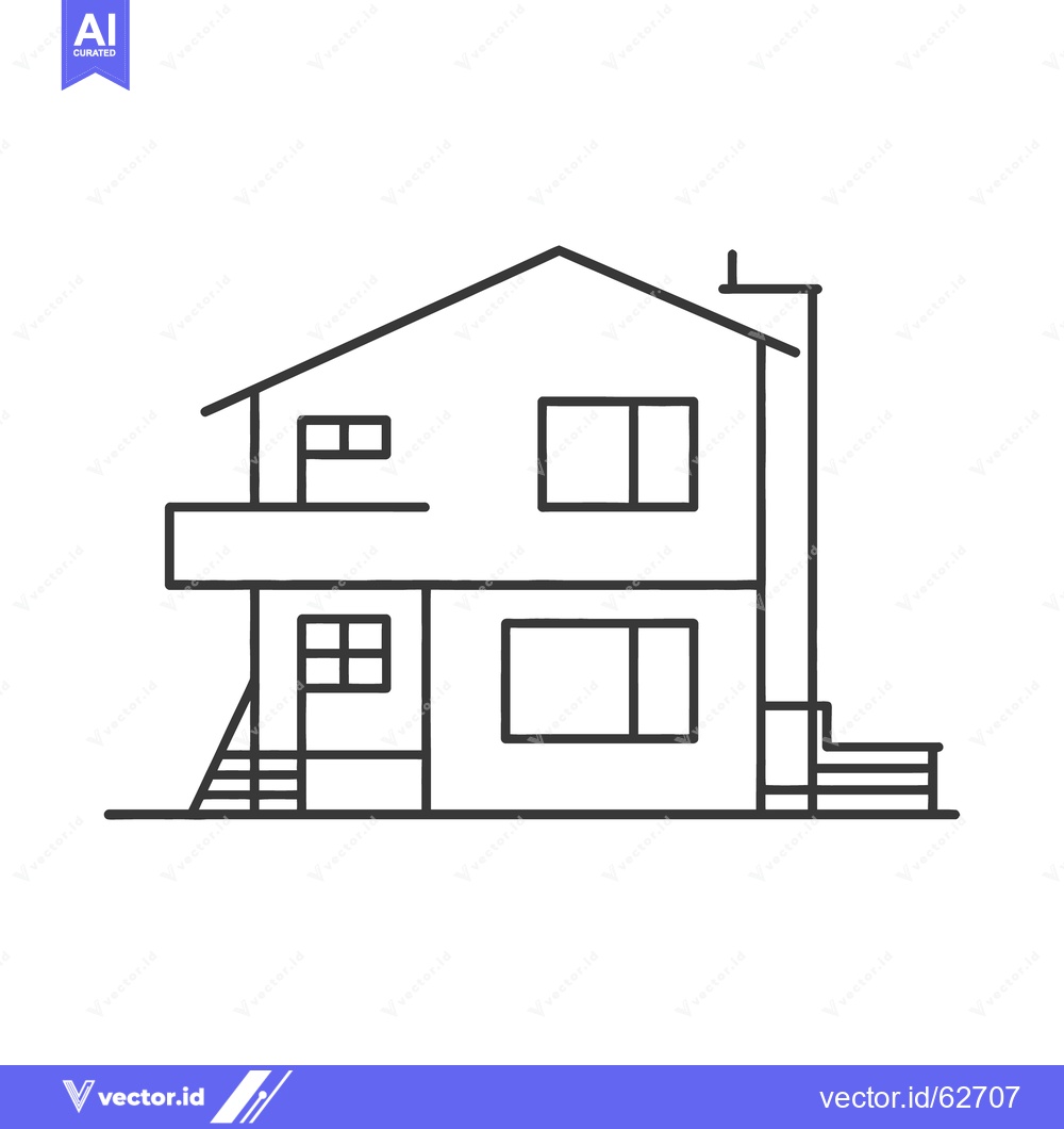 Premium Vector dari A Simple Black Outline Drawing Depicting a Residential Home Structure