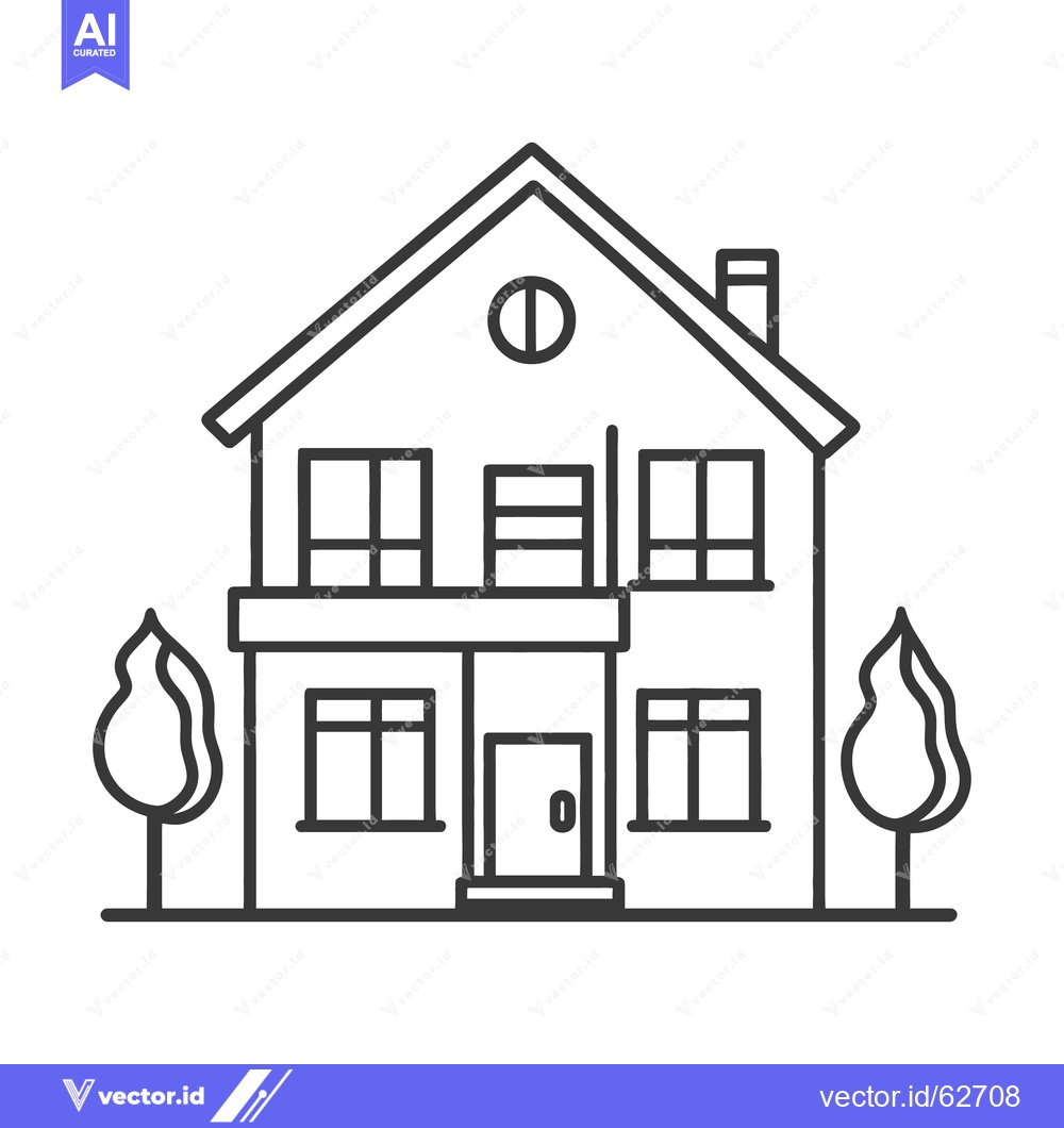 Premium Vector dari An illustrative drawing showing a residential house and some trees