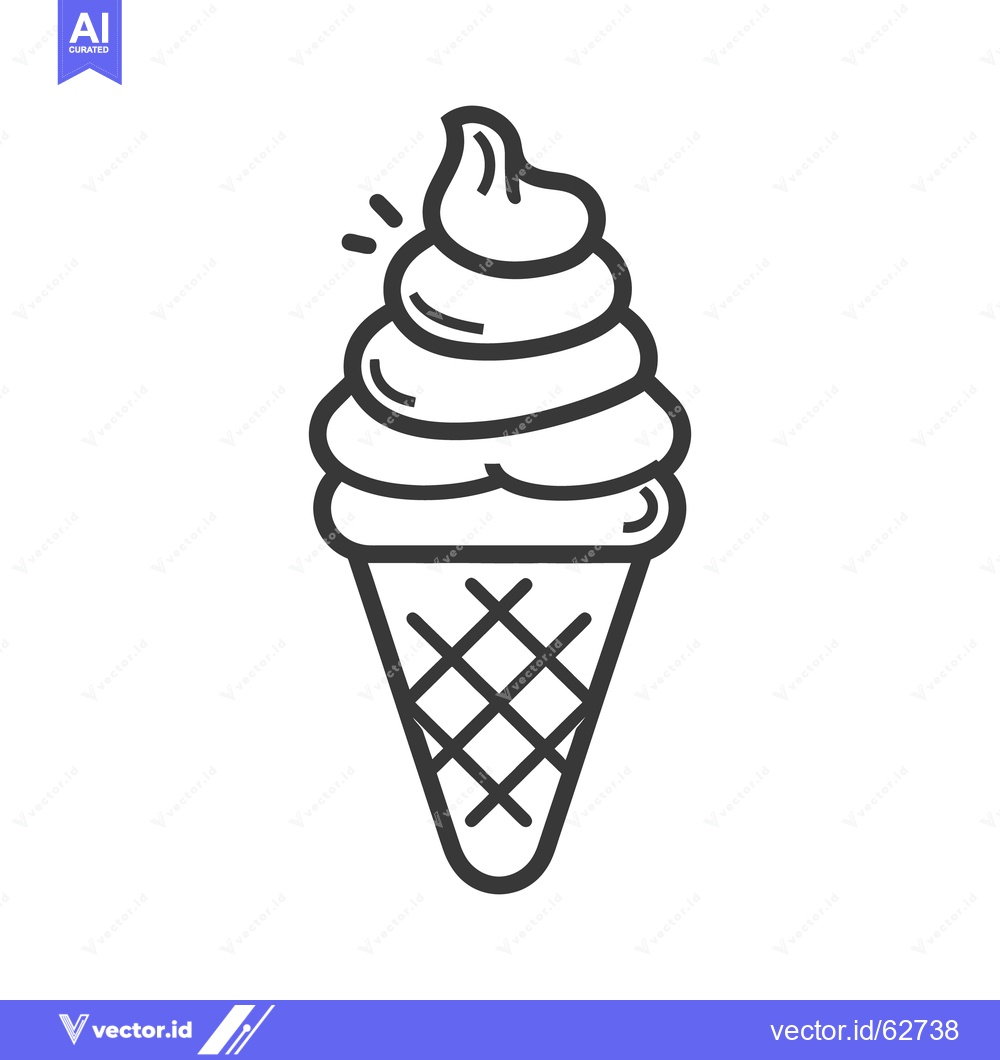 Premium Vector dari A simple black and white illustration of ice cream in a cone