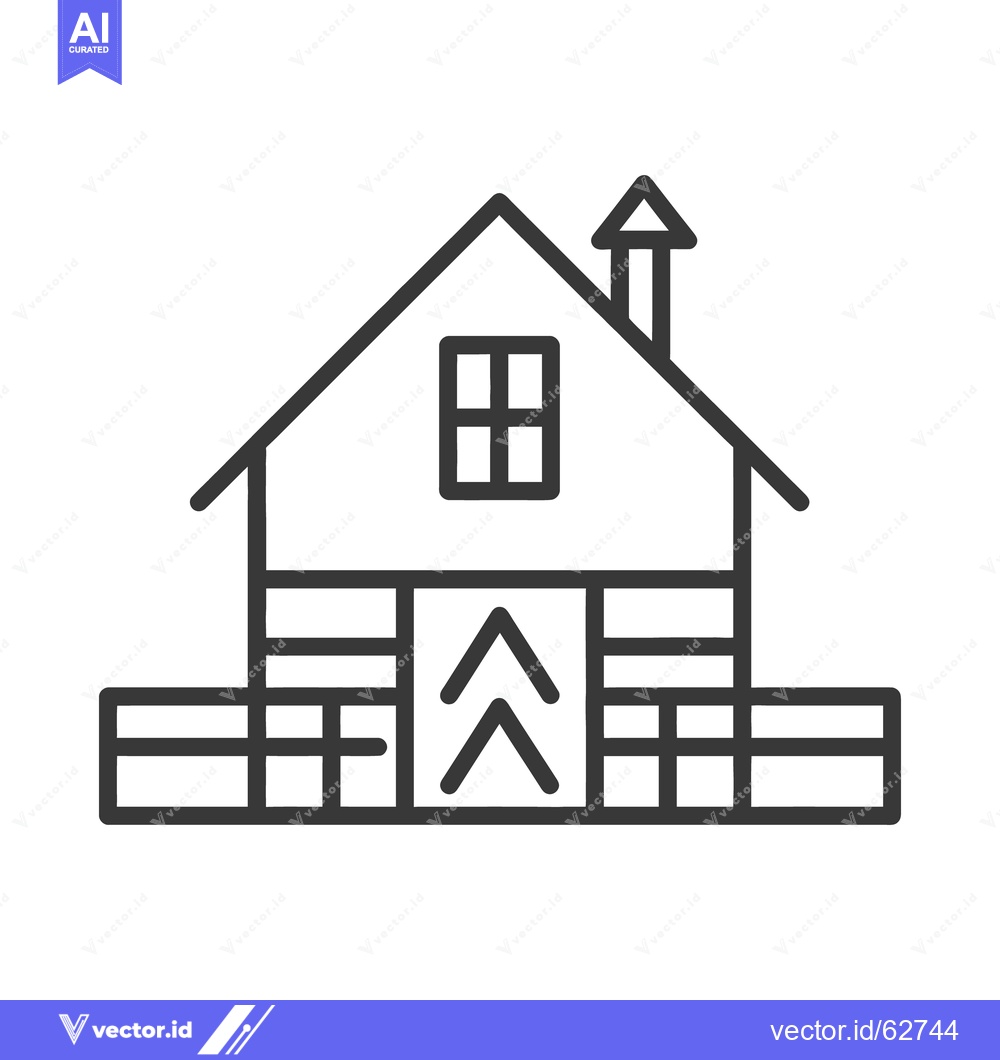 Premium Vector dari Simple outline illustration of a house with a fence and chimney