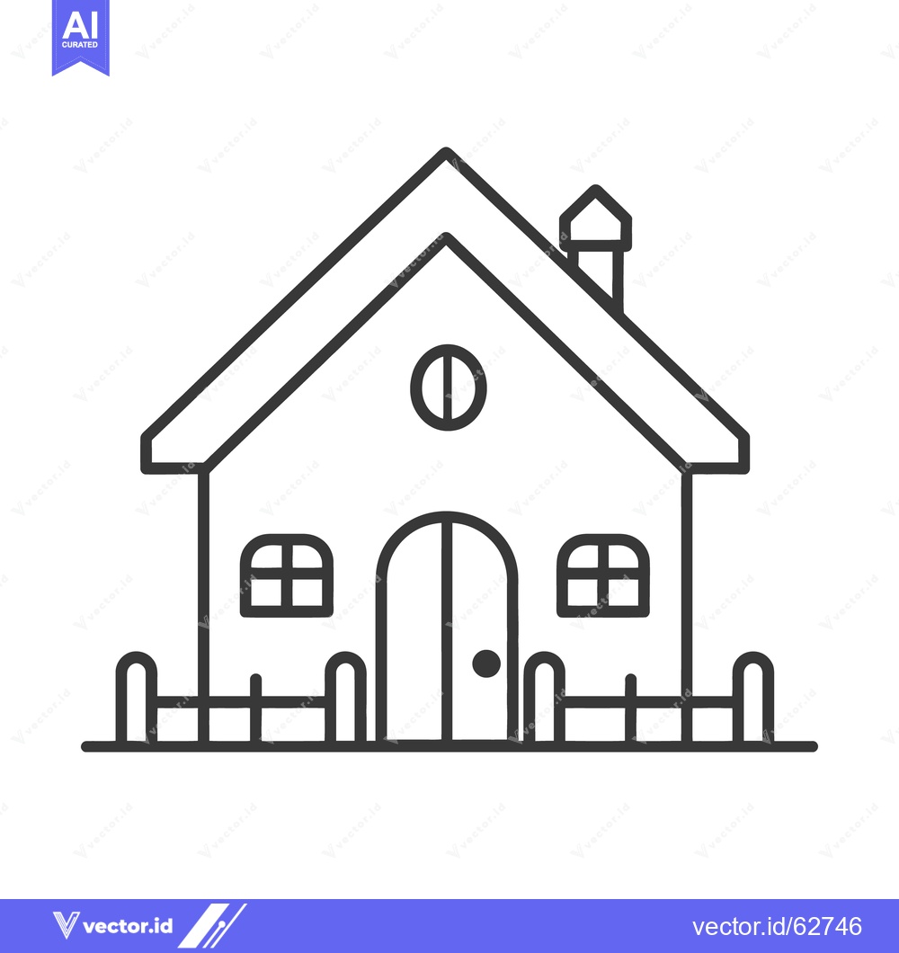 Premium Vector of A simple line drawing of a house with chimney and fence