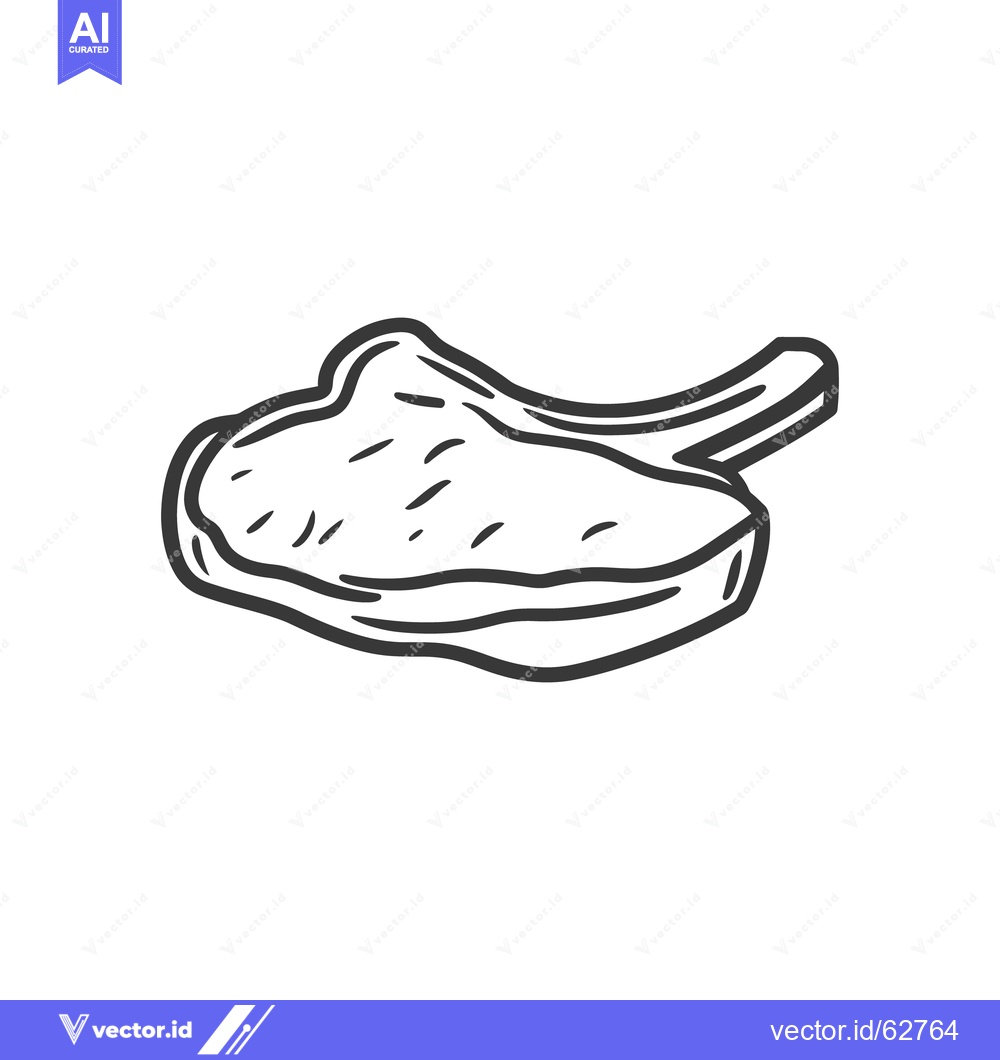 Premium Vector dari A single outlined illustration of a raw meat pork chop