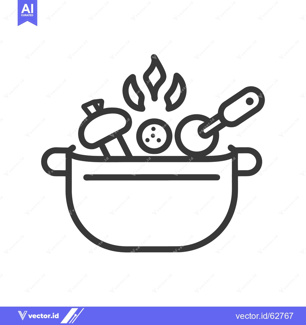 Premium Vector dari Black and white illustration of a cooking pot with food items