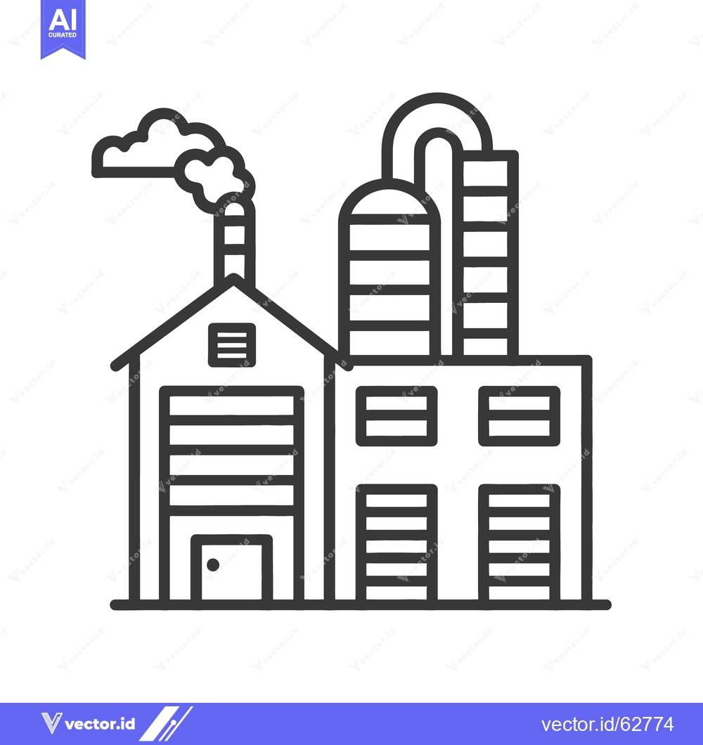 Premium Vector dari A simple black and white line drawing of a factory building