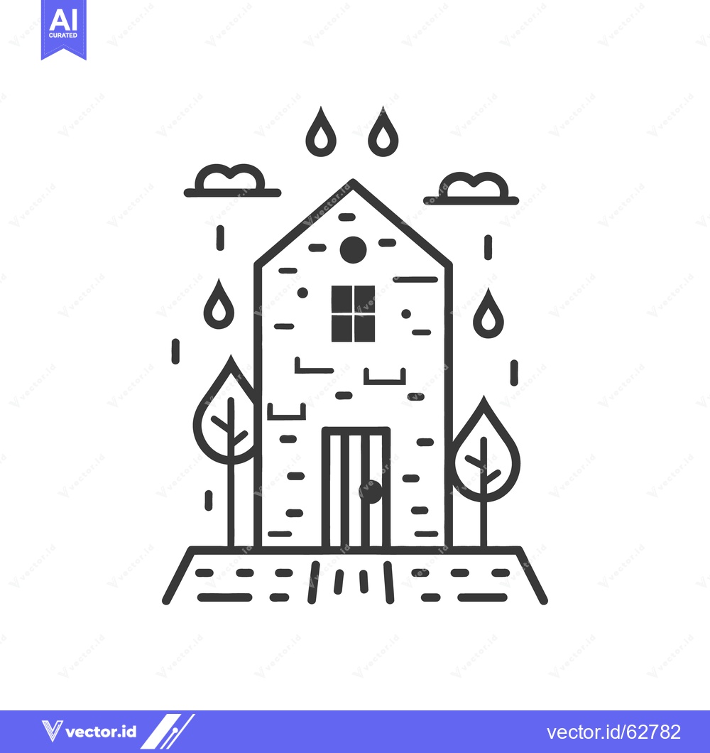Premium Vector dari A simple illustration depicting rain falling on a small house