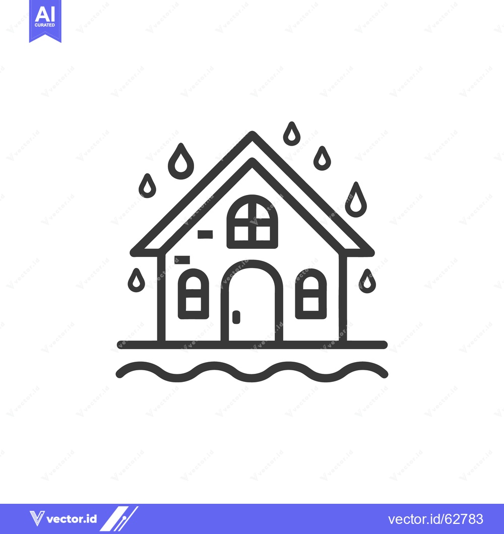 Premium Vector of A house is flooded with rain and surrounded by water waves