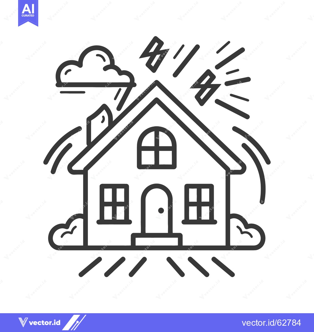 Premium Vector dari A house experiencing a storm with lightning and heavy rainfall