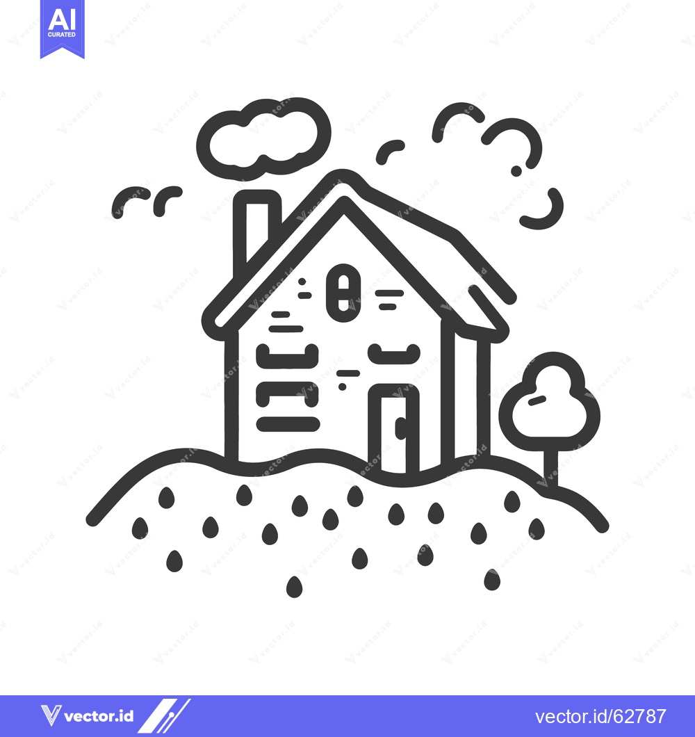 Premium Vector dari A simple line drawing depicts a small house on a hill