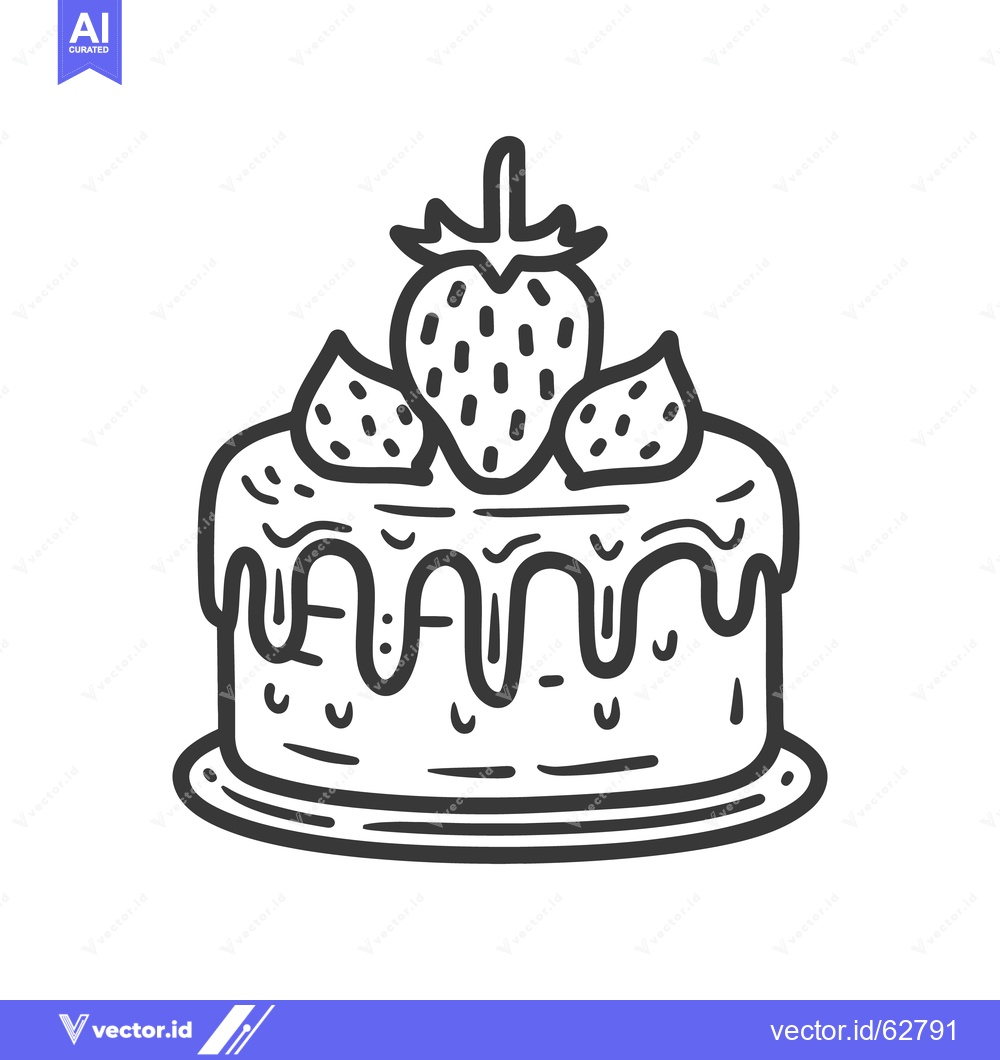 Premium Vector of Simple drawing of a delicious cake topped with strawberries