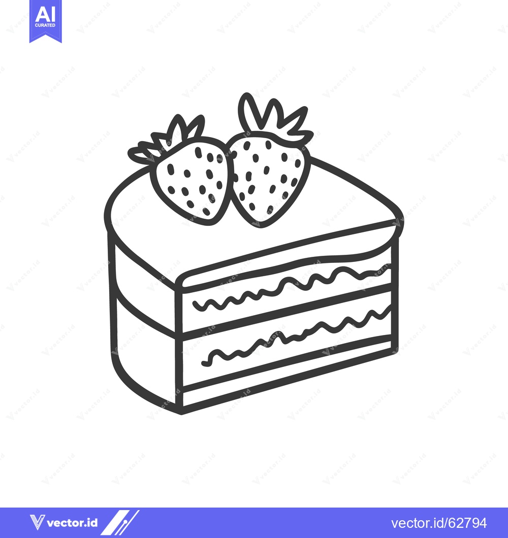 Premium Vector dari A slice of cake is topped with two fresh strawberries