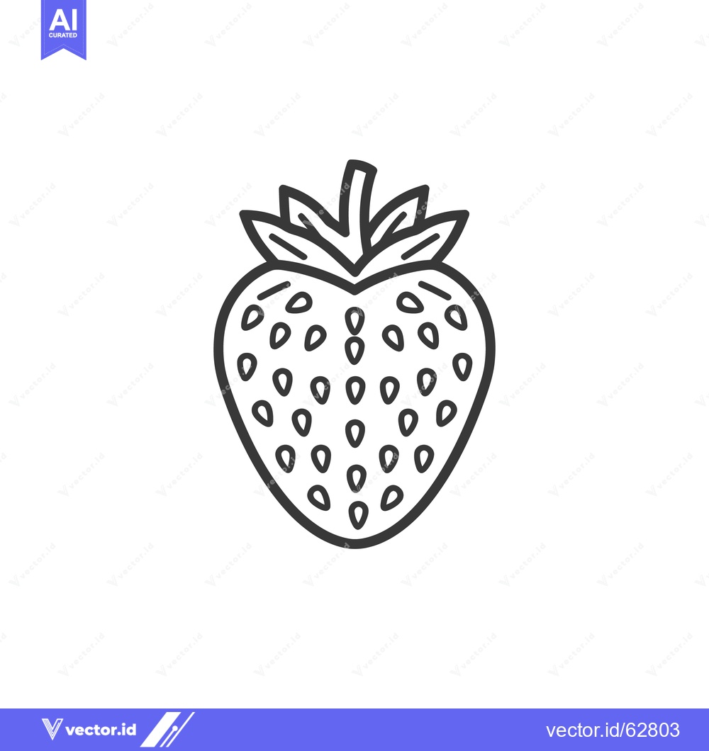 Premium Vector of A monochrome line art drawing of a ripe strawberry fruit