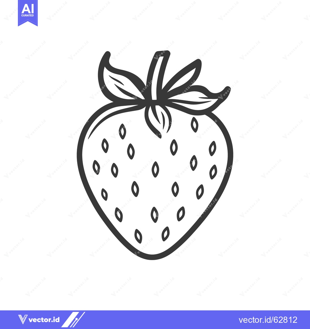 Premium Vector dari Simple black and white illustration depicting a fresh strawberry fruit