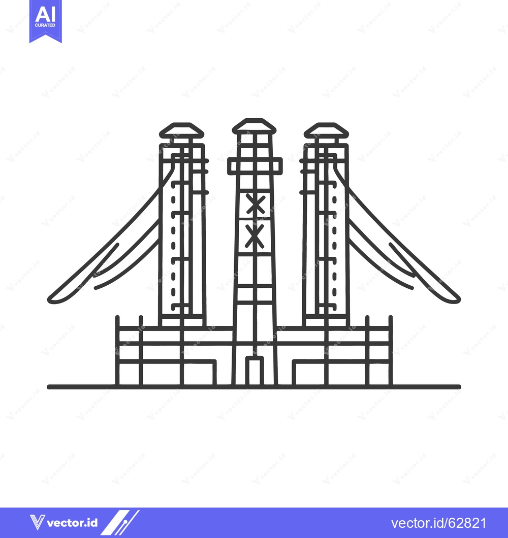 Premium Vector dari A linear illustration depicting a bridge with three vertical towers an