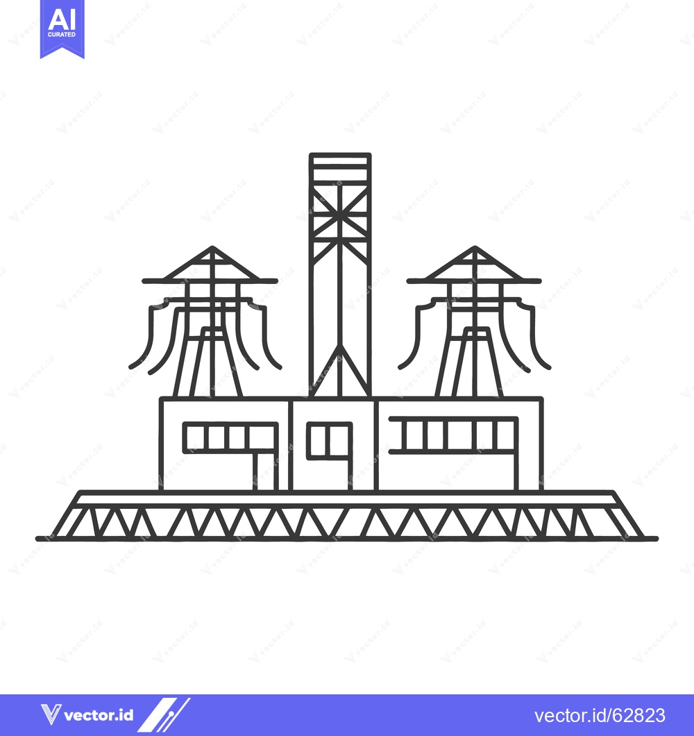 Premium Vector dari Simple illustration depicting a power plant in a black linear outline