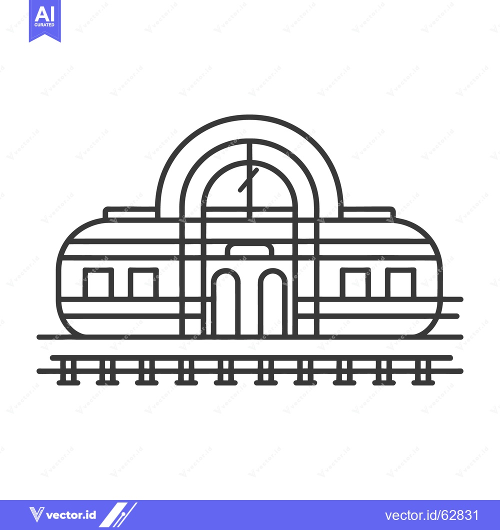 Premium Vector dari A black and white line illustration of a train station building